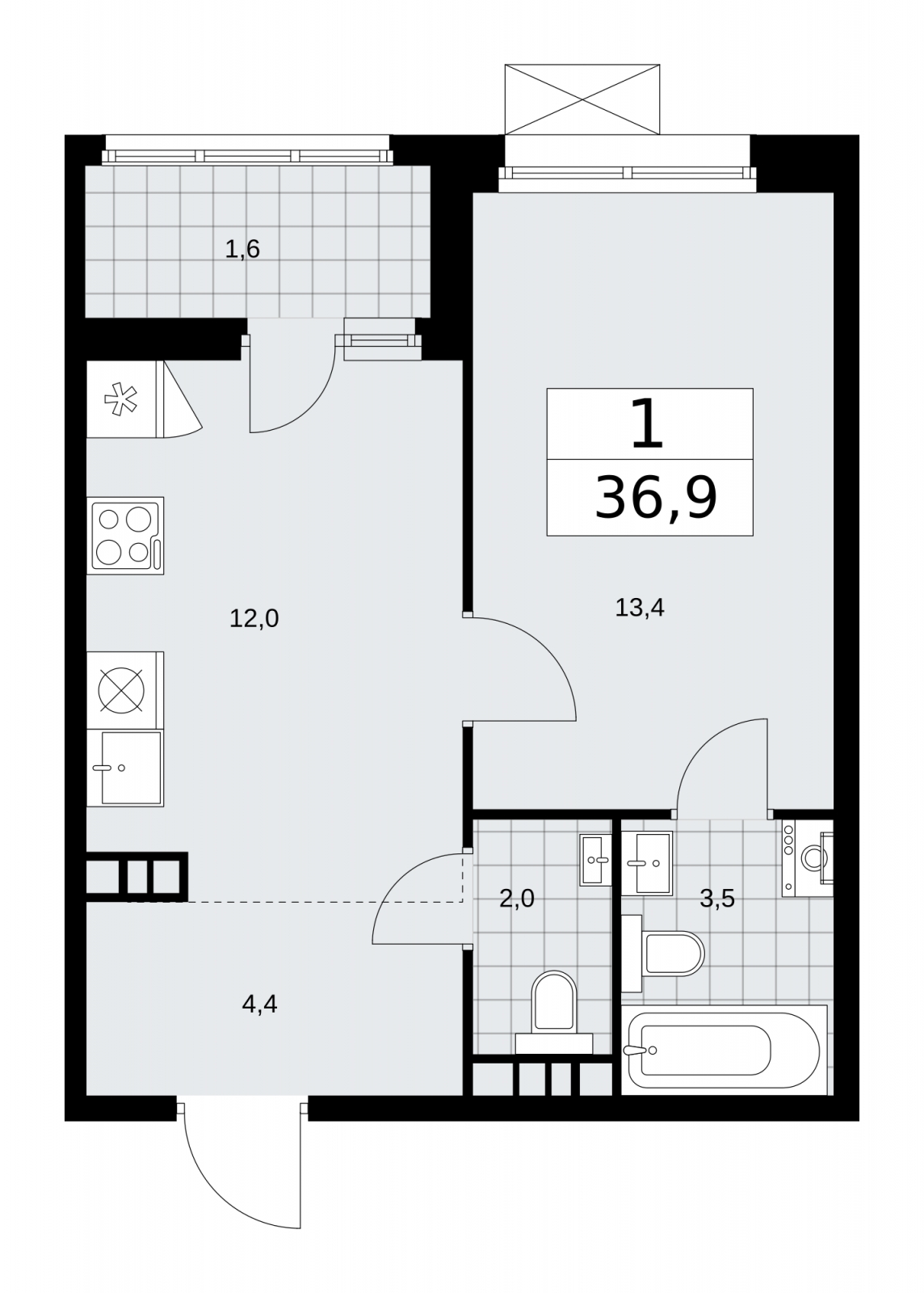 1-комнатная квартира (Студия) в ЖК Дзен-кварталы на 9 этаже в 3 секции. Сдача в 1 кв. 2026 г.