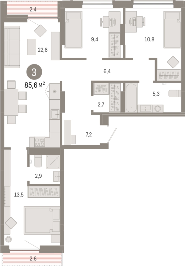 2-комнатная квартира в ЖК Дзен-кварталы на 6 этаже в 3 секции. Сдача в 2 кв. 2025 г.