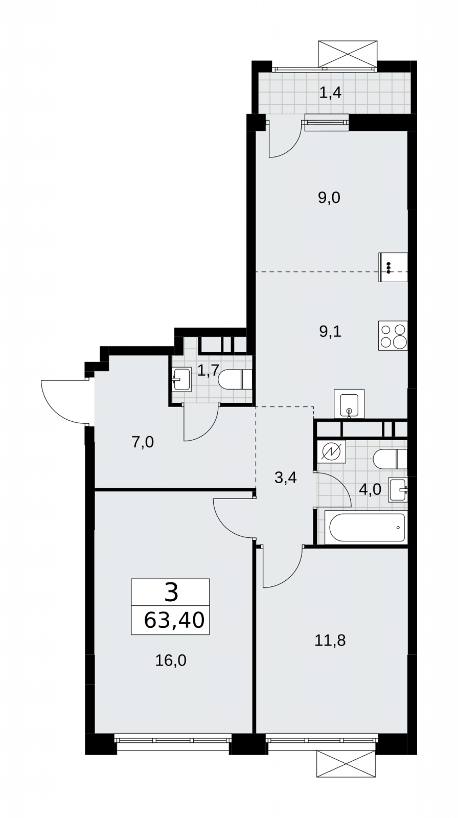 2-комнатная квартира в ЖК Скандинавия на 5 этаже в 1 секции. Сдача в 4 кв. 2024 г.