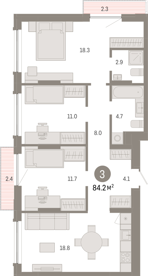 1-комнатная квартира (Студия) с отделкой в ЖК Дзен-кварталы на 9 этаже в 3 секции. Сдача в 3 кв. 2026 г.