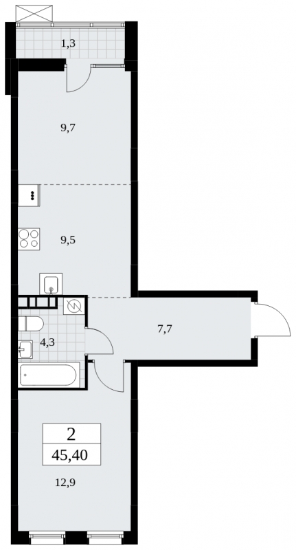2-комнатная квартира в ЖК Настоящее на 3 этаже в 1 секции. Сдача в 4 кв. 2022 г.