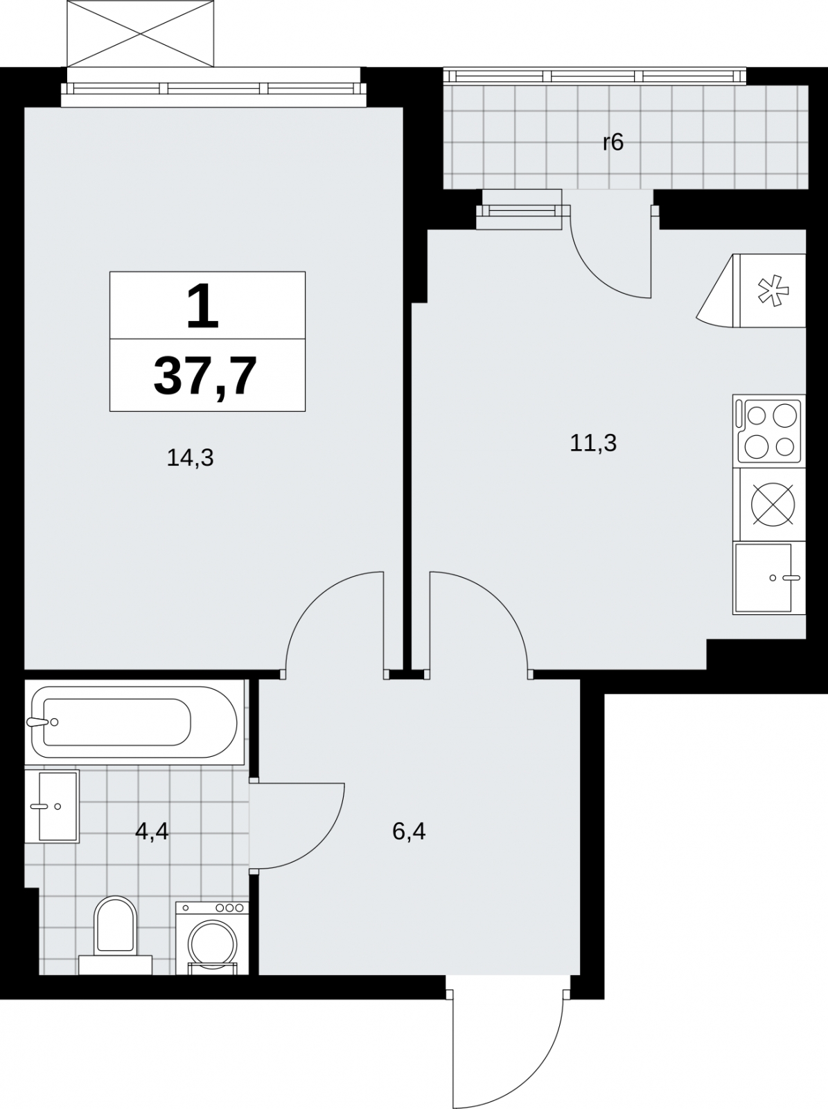 1-комнатная квартира (Студия) в ЖК Дзен-кварталы на 2 этаже в 4 секции. Сдача в 1 кв. 2026 г.