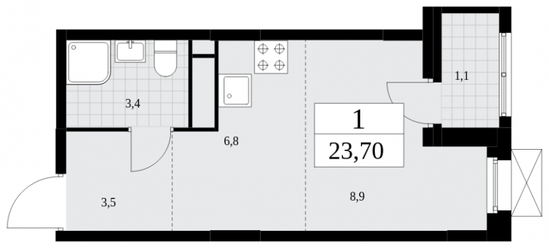 1-комнатная квартира (Студия) в ЖК Скандинавия на 7 этаже в 1 секции. Сдача в 4 кв. 2024 г.