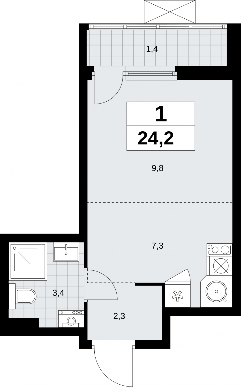 1-комнатная квартира с отделкой в ЖК Дзен-кварталы на 9 этаже в 3 секции. Сдача в 2 кв. 2026 г.
