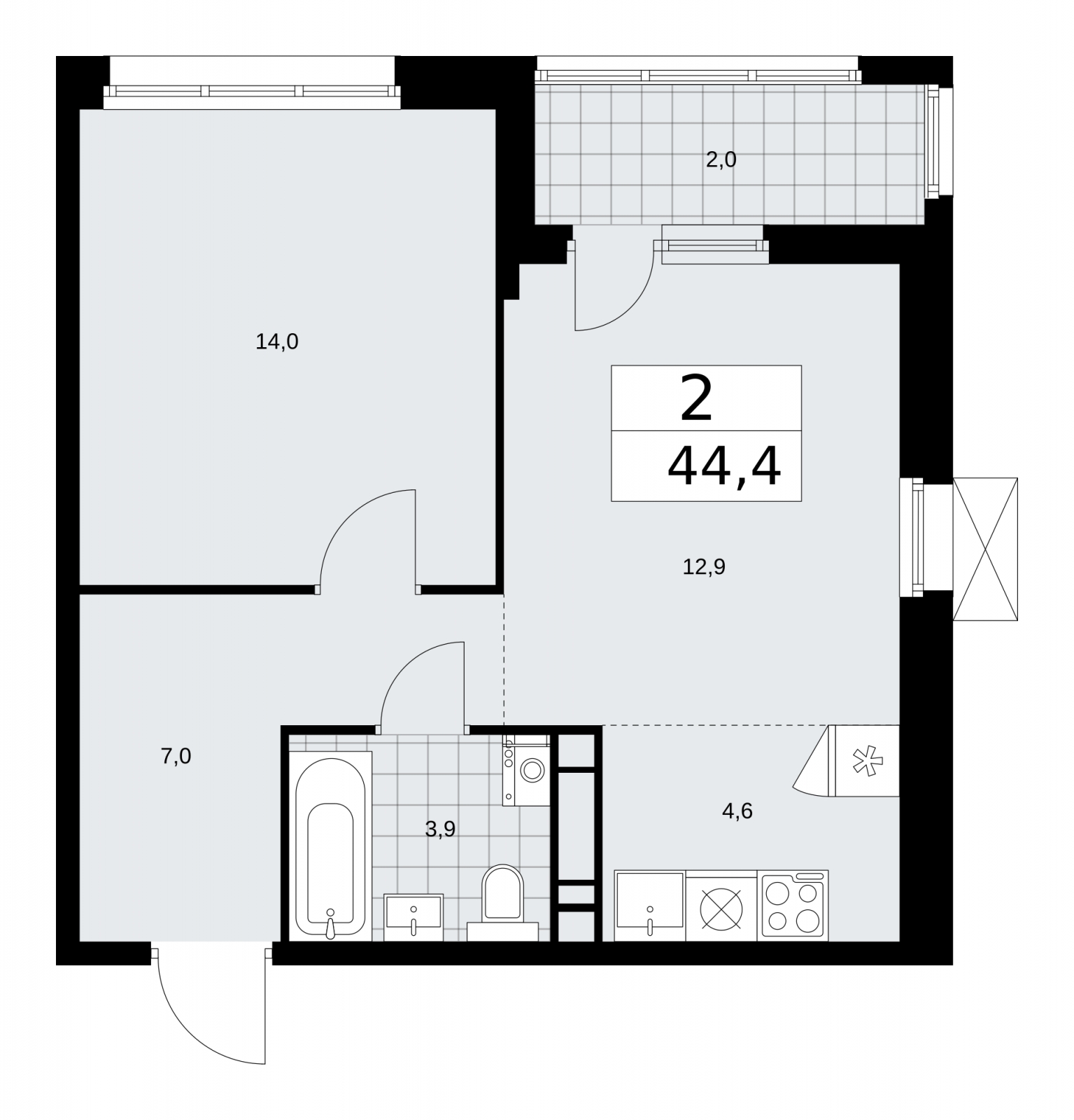 2-комнатная квартира в ЖК Дзен-кварталы на 11 этаже в 4 секции. Сдача в 1 кв. 2026 г.