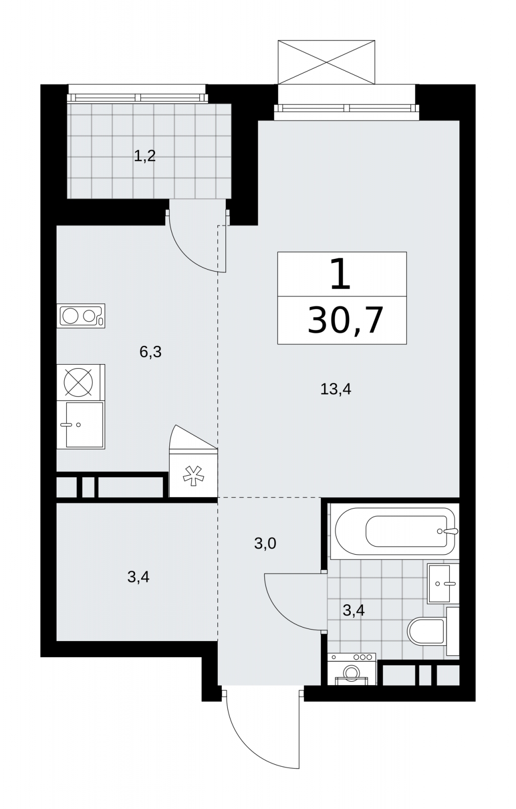 1-комнатная квартира в ЖК URAL на 21 этаже в 1 секции. Сдача в 4 кв. 2024 г.