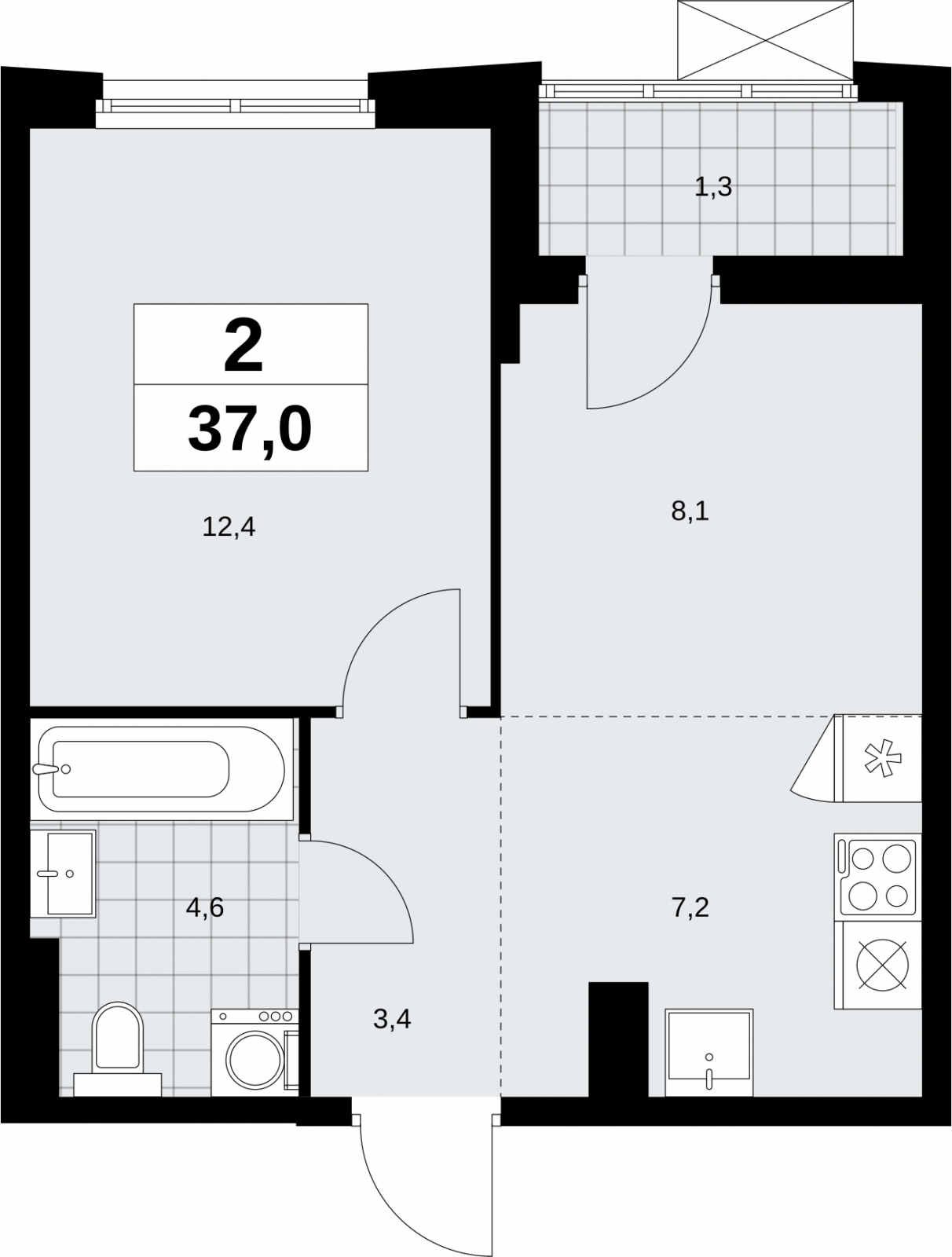1-комнатная квартира (Студия) с отделкой в ЖК Дзен-кварталы на 9 этаже в 4 секции. Сдача в 2 кв. 2026 г.