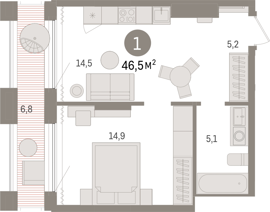 2-комнатная квартира в ЖК Дзен-кварталы на 5 этаже в 1 секции. Сдача в 1 кв. 2026 г.