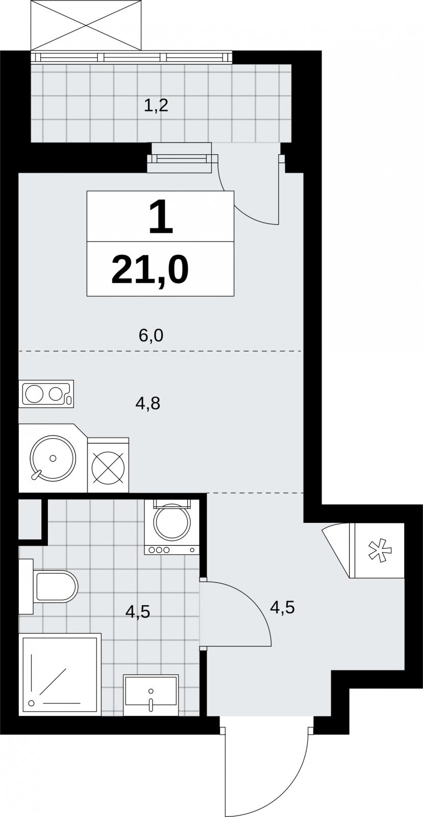 1-комнатная квартира (Студия) в ЖК Дзен-кварталы на 6 этаже в 6 секции. Сдача в 1 кв. 2026 г.