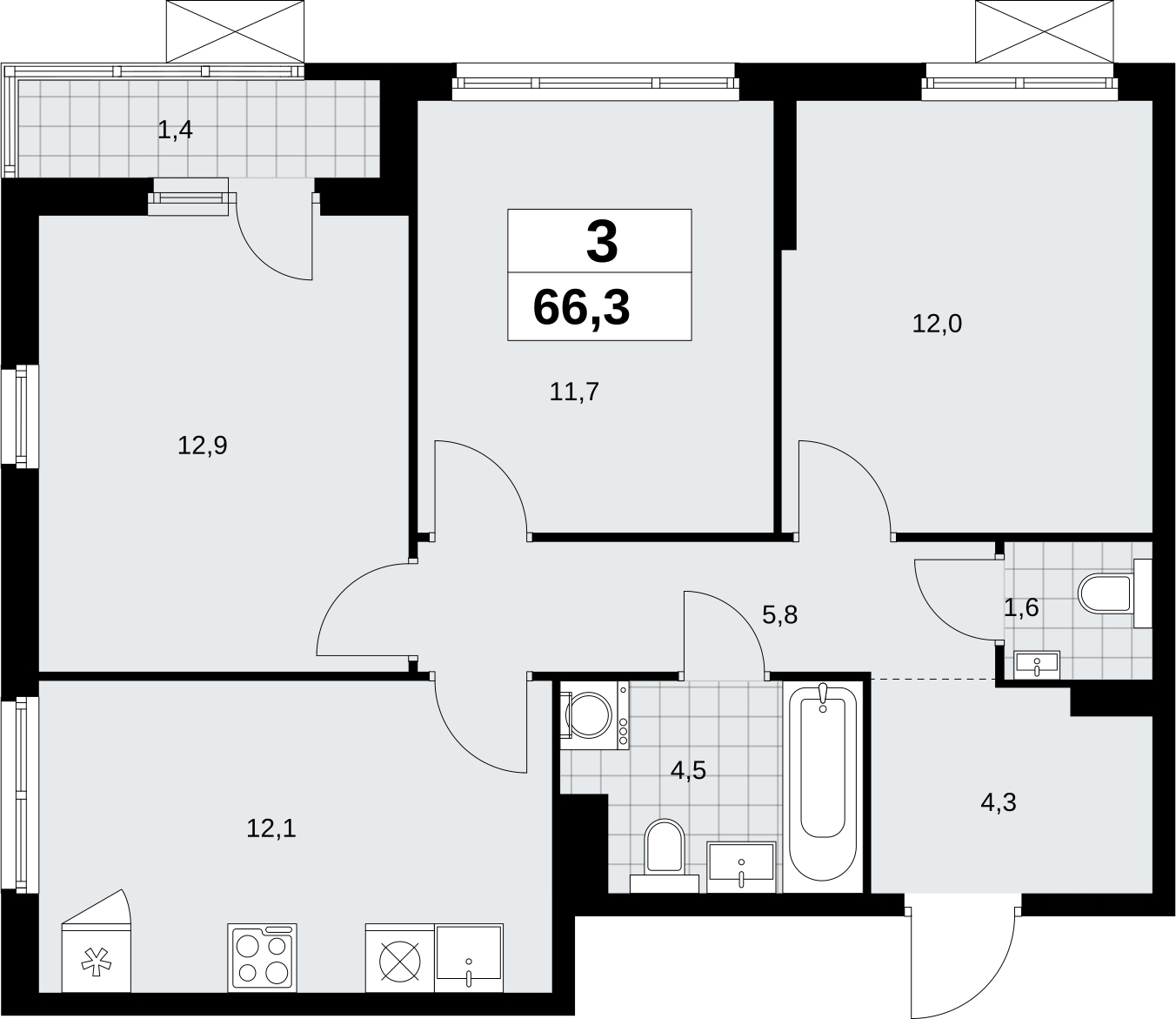 1-комнатная квартира (Студия) с отделкой в ЖК Дзен-кварталы на 11 этаже в 1 секции. Сдача в 2 кв. 2026 г.