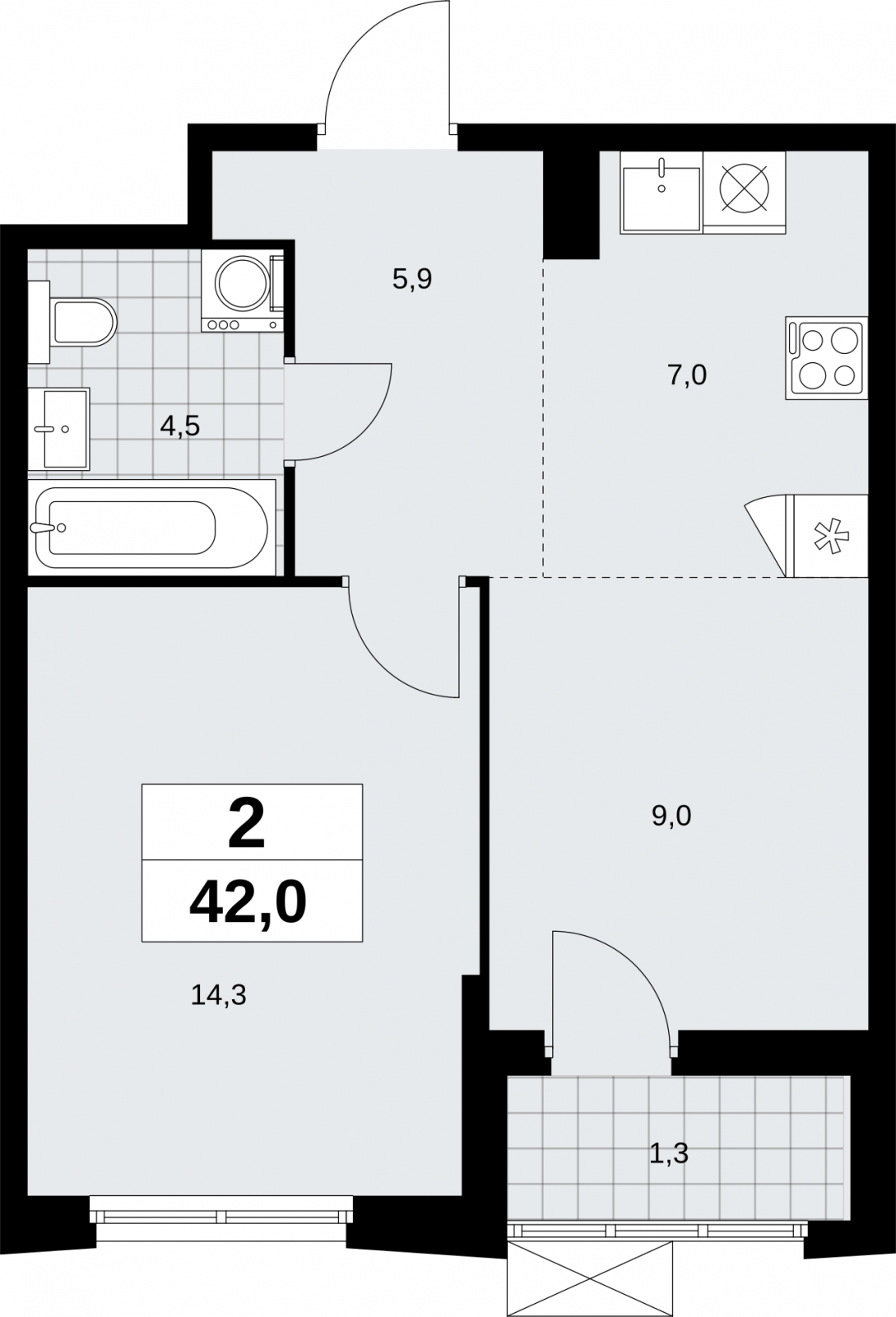 2-комнатная квартира с отделкой в ЖК Дзен-кварталы на 3 этаже в 2 секции. Сдача в 2 кв. 2026 г.