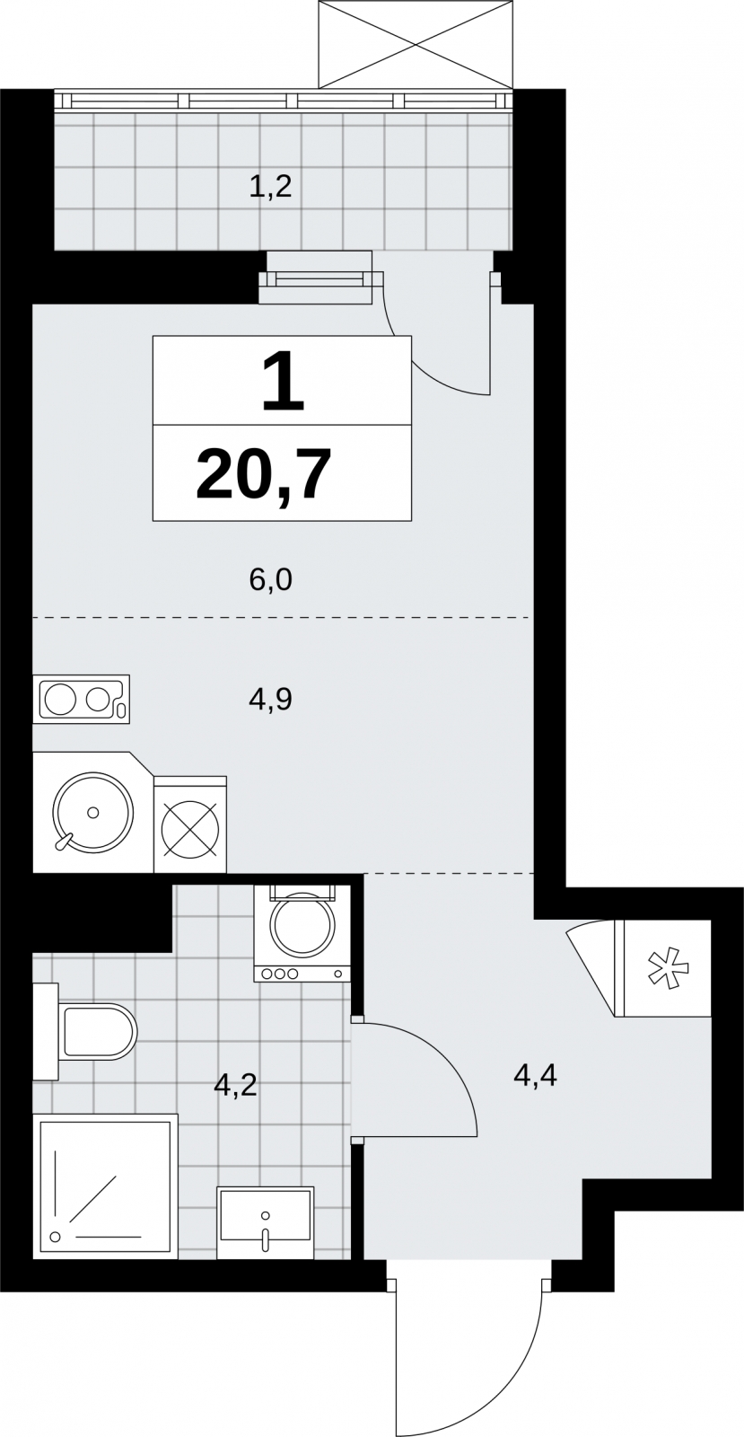 1-комнатная квартира (Студия) в ЖК Дзен-кварталы на 7 этаже в 2 секции. Сдача в 2 кв. 2026 г.