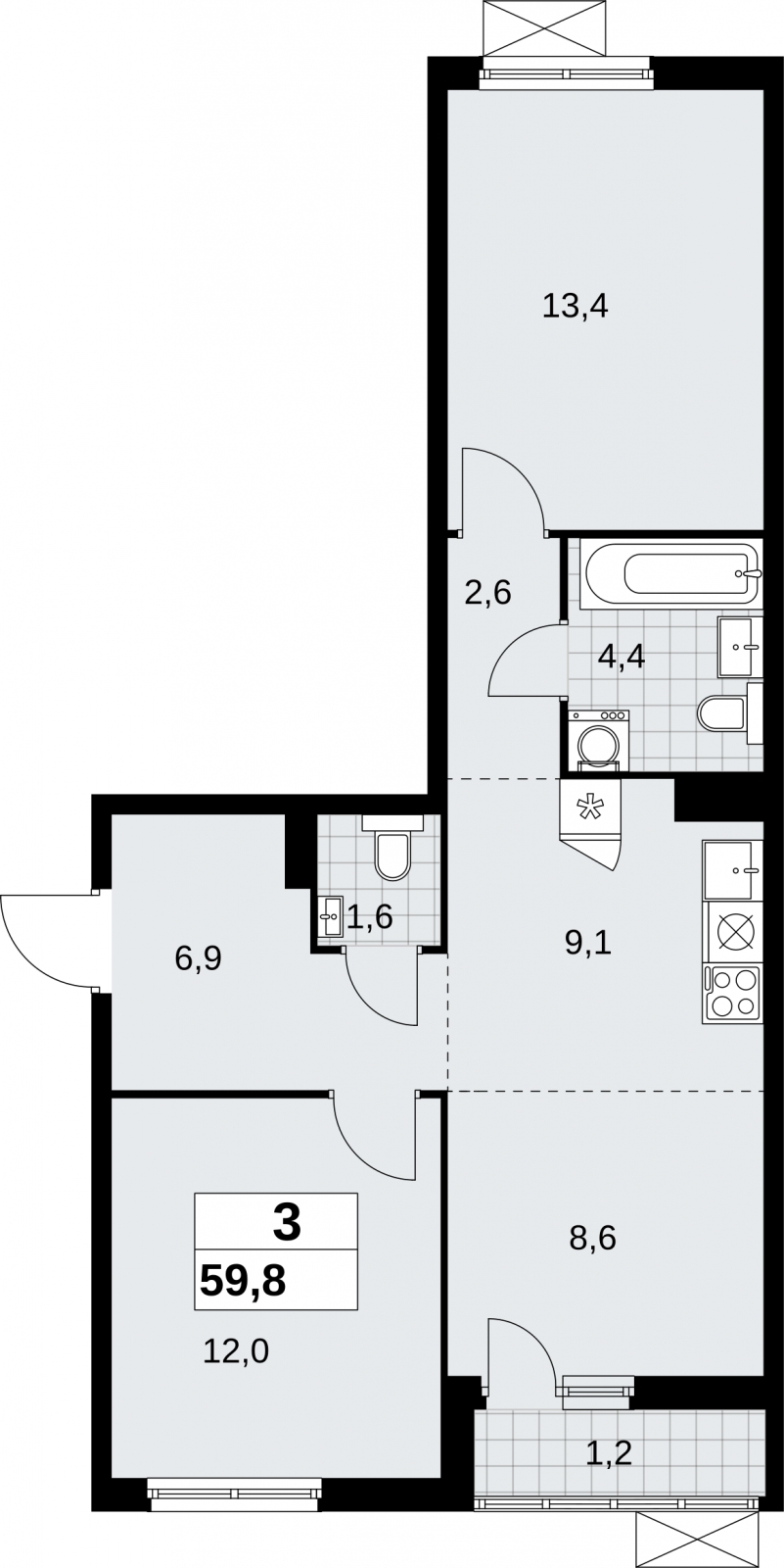 3-комнатная квартира с отделкой в ЖК Дзен-кварталы на 6 этаже в 2 секции. Сдача в 2 кв. 2026 г.