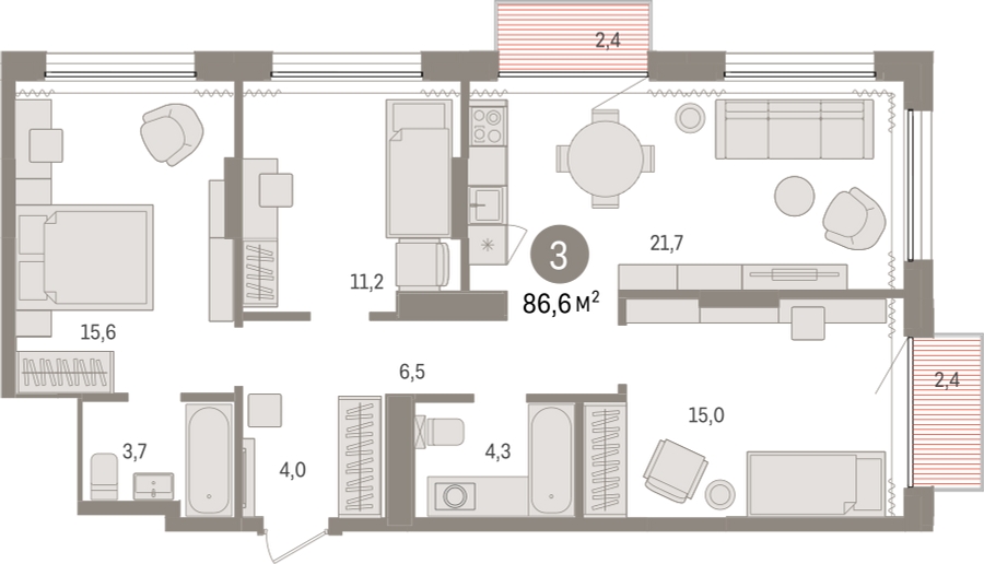 2-комнатная квартира в ЖК Дзен-кварталы на 9 этаже в 5 секции. Сдача в 2 кв. 2026 г.