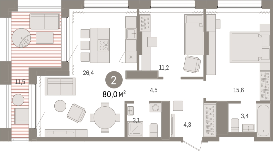 2-комнатная квартира в ЖК Дзен-кварталы на 8 этаже в 2 секции. Сдача в 2 кв. 2026 г.