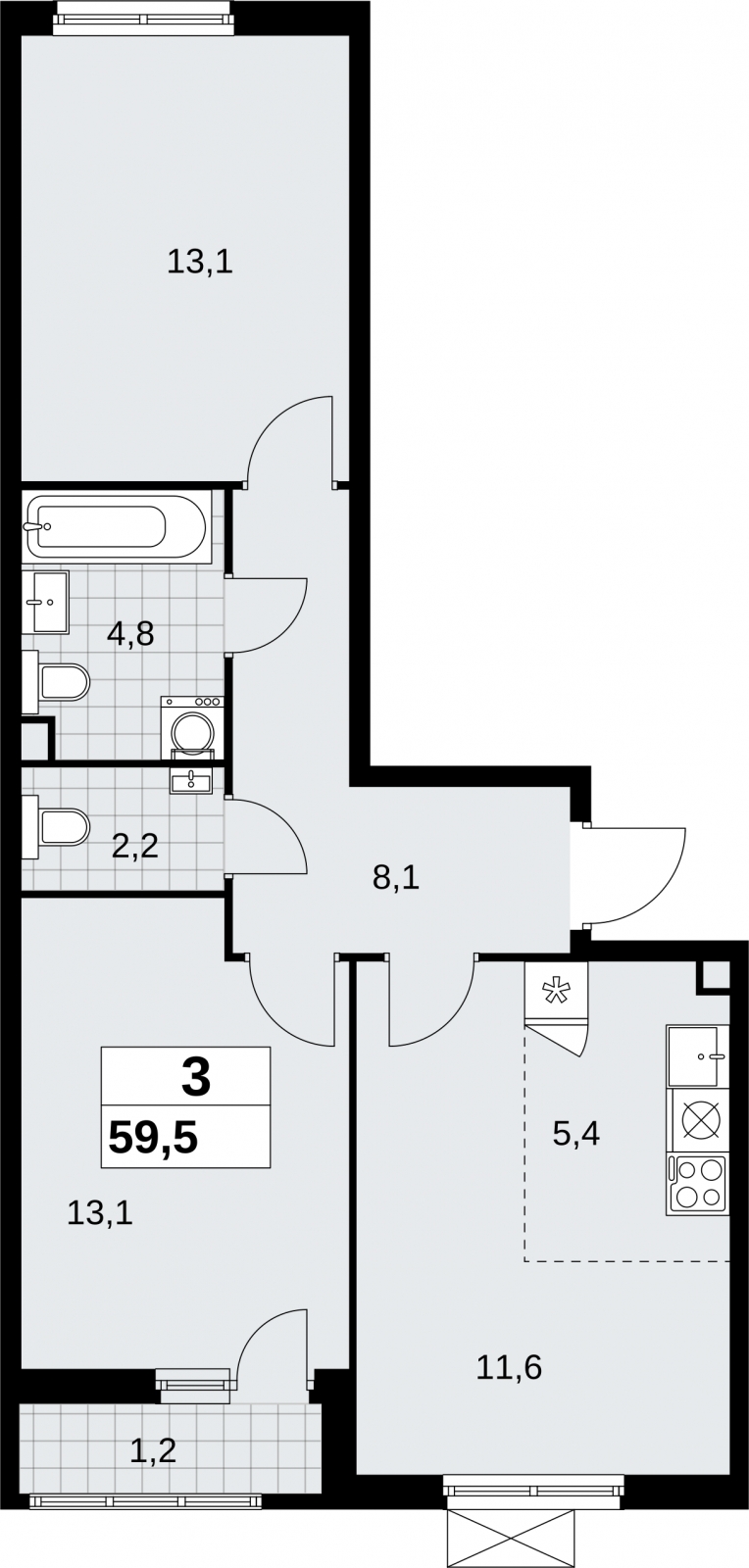 2-комнатная квартира в ЖК Дзен-кварталы на 17 этаже в 1 секции. Сдача в 1 кв. 2025 г.