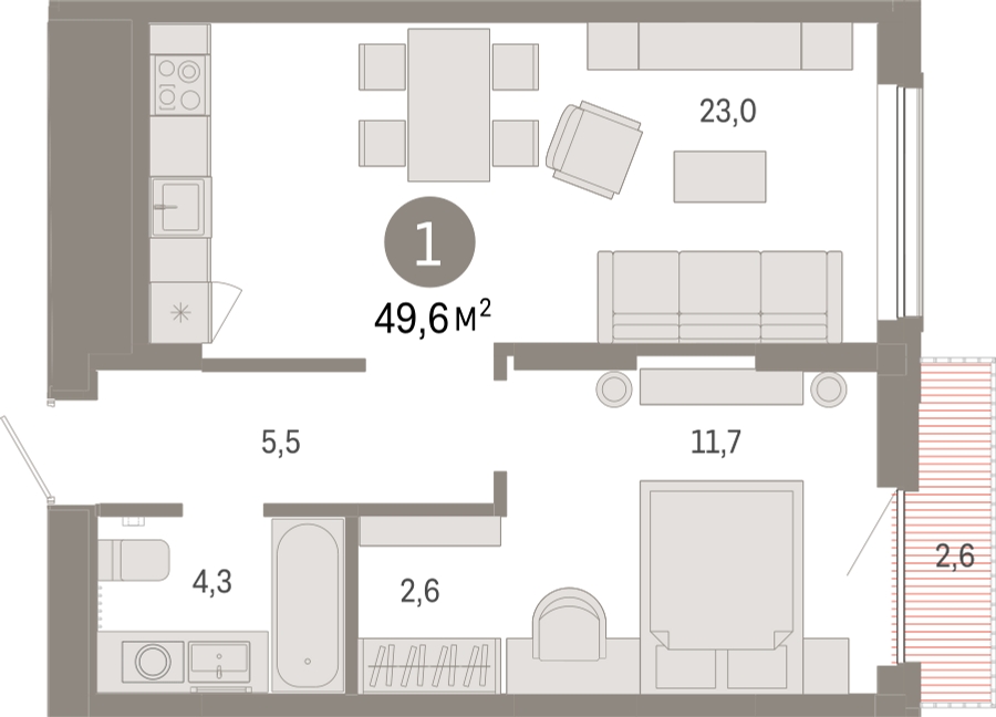 2-комнатная квартира с отделкой в ЖК Дзен-кварталы на 11 этаже в 1 секции. Сдача в 3 кв. 2026 г.