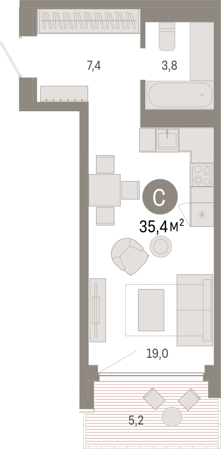 1-комнатная квартира (Студия) в ЖК Дзен-кварталы на 2 этаже в 3 секции. Сдача в 2 кв. 2026 г.