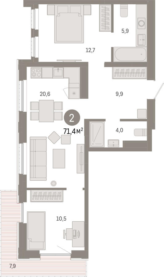 1-комнатная квартира (Студия) в ЖК Дзен-кварталы на 6 этаже в 3 секции. Сдача в 2 кв. 2026 г.