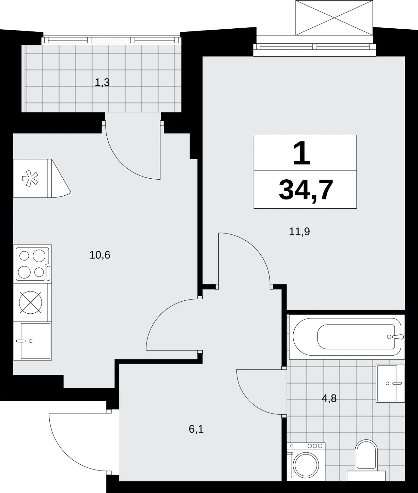 1-комнатная квартира в ЖК Дзен-кварталы на 6 этаже в 3 секции. Сдача в 2 кв. 2026 г.