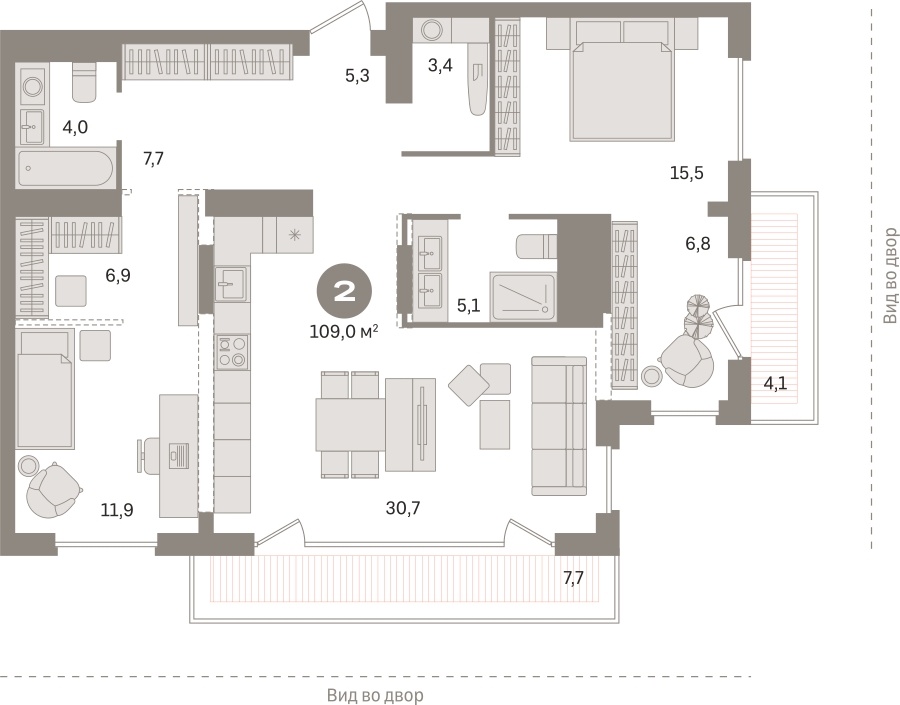 4-комнатная квартира в ЖК Дзен-кварталы на 6 этаже в 1 секции. Сдача в 1 кв. 2026 г.
