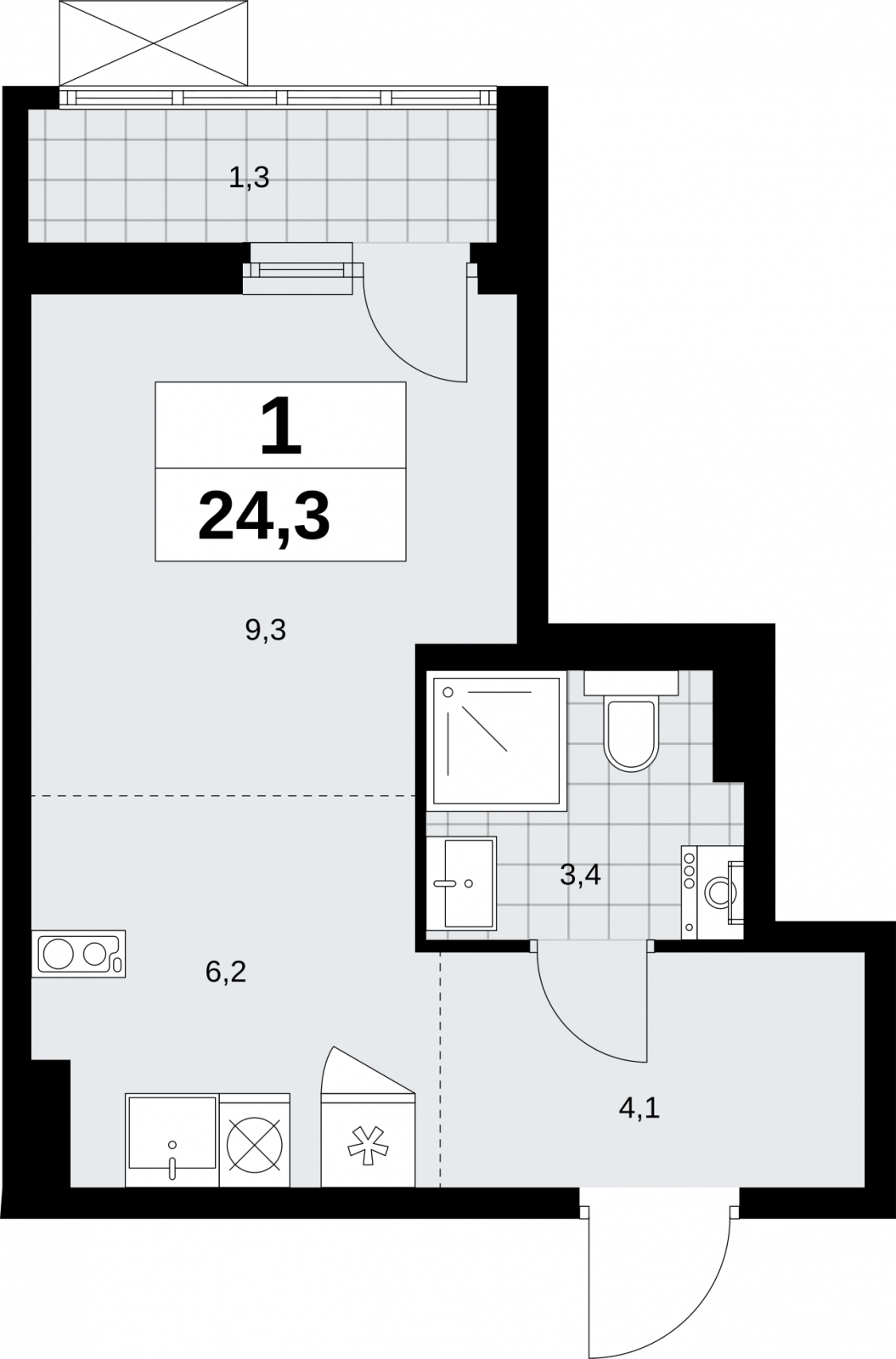 1-комнатная квартира в ЖК Дзен-кварталы на 17 этаже в 1 секции. Сдача в 1 кв. 2026 г.