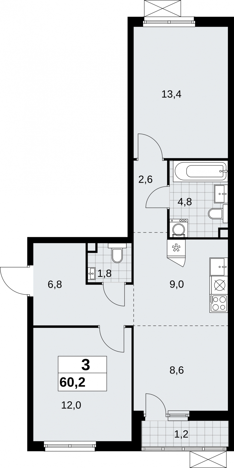 4-комнатная квартира в ЖК Дзен-кварталы на 18 этаже в 1 секции. Сдача в 1 кв. 2026 г.