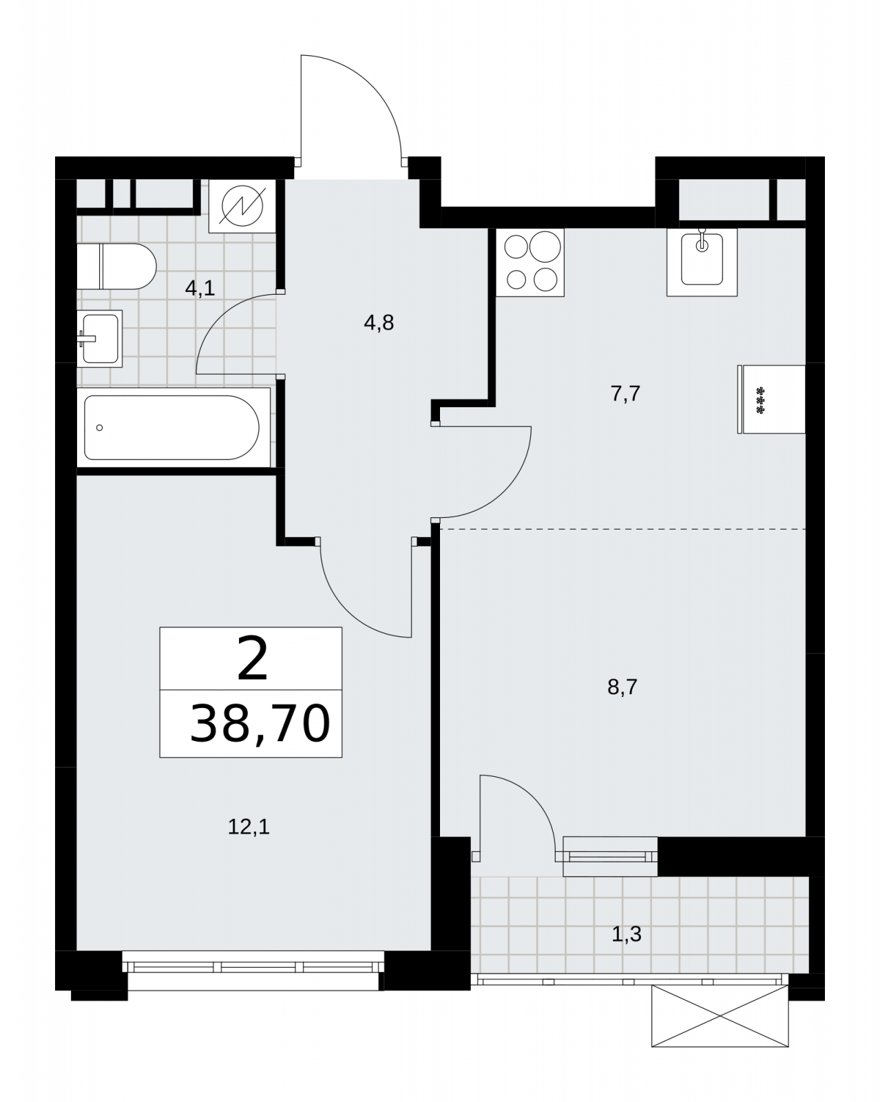 2-комнатная квартира в ЖК Скандинавия на 14 этаже в 4 секции. Дом сдан.