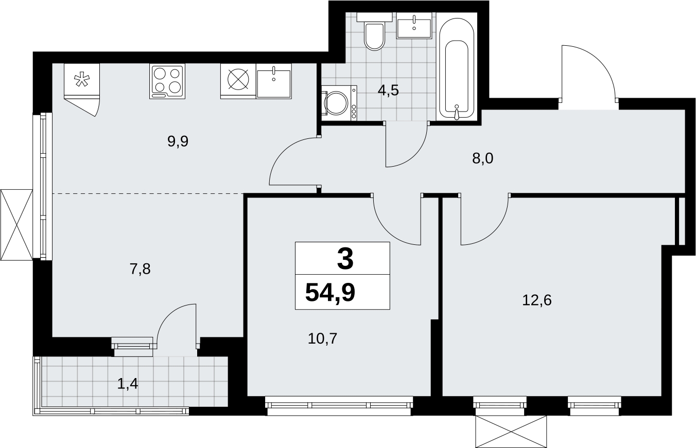 1-комнатная квартира (Студия) с отделкой в ЖК Дзен-кварталы на 14 этаже в 1 секции. Сдача в 3 кв. 2026 г.
