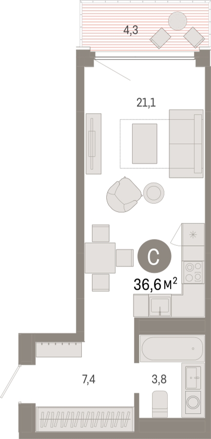 1-комнатная квартира в ЖК Дзен-кварталы на 8 этаже в 3 секции. Сдача в 2 кв. 2026 г.