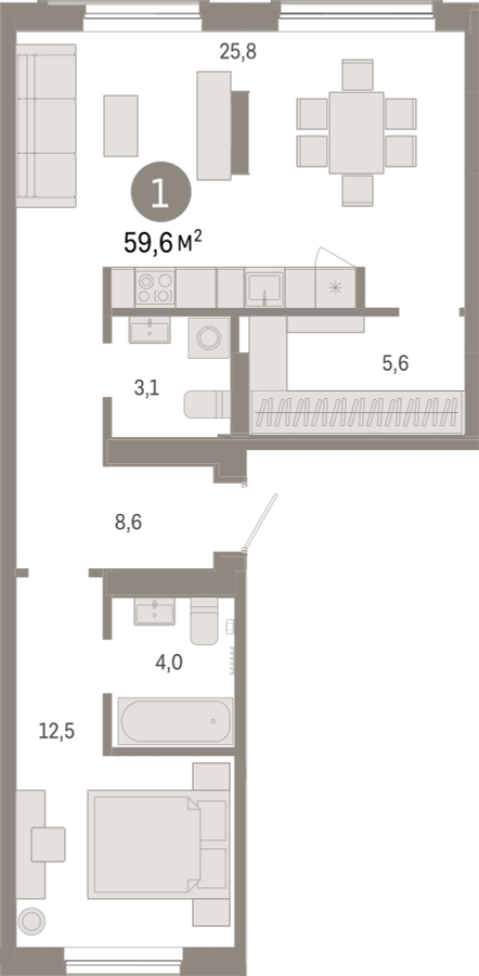 3-комнатная квартира в ЖК URAL на 21 этаже в 1 секции. Сдача в 4 кв. 2024 г.