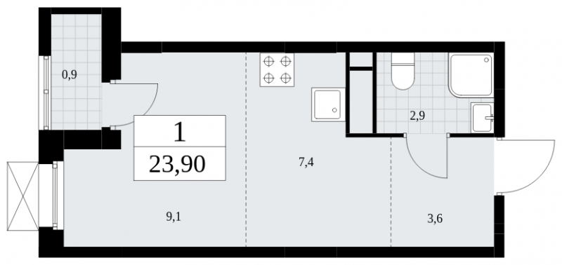 1-комнатная квартира (Студия) в ЖК Скандинавия на 2 этаже в 1 секции. Сдача в 4 кв. 2024 г.