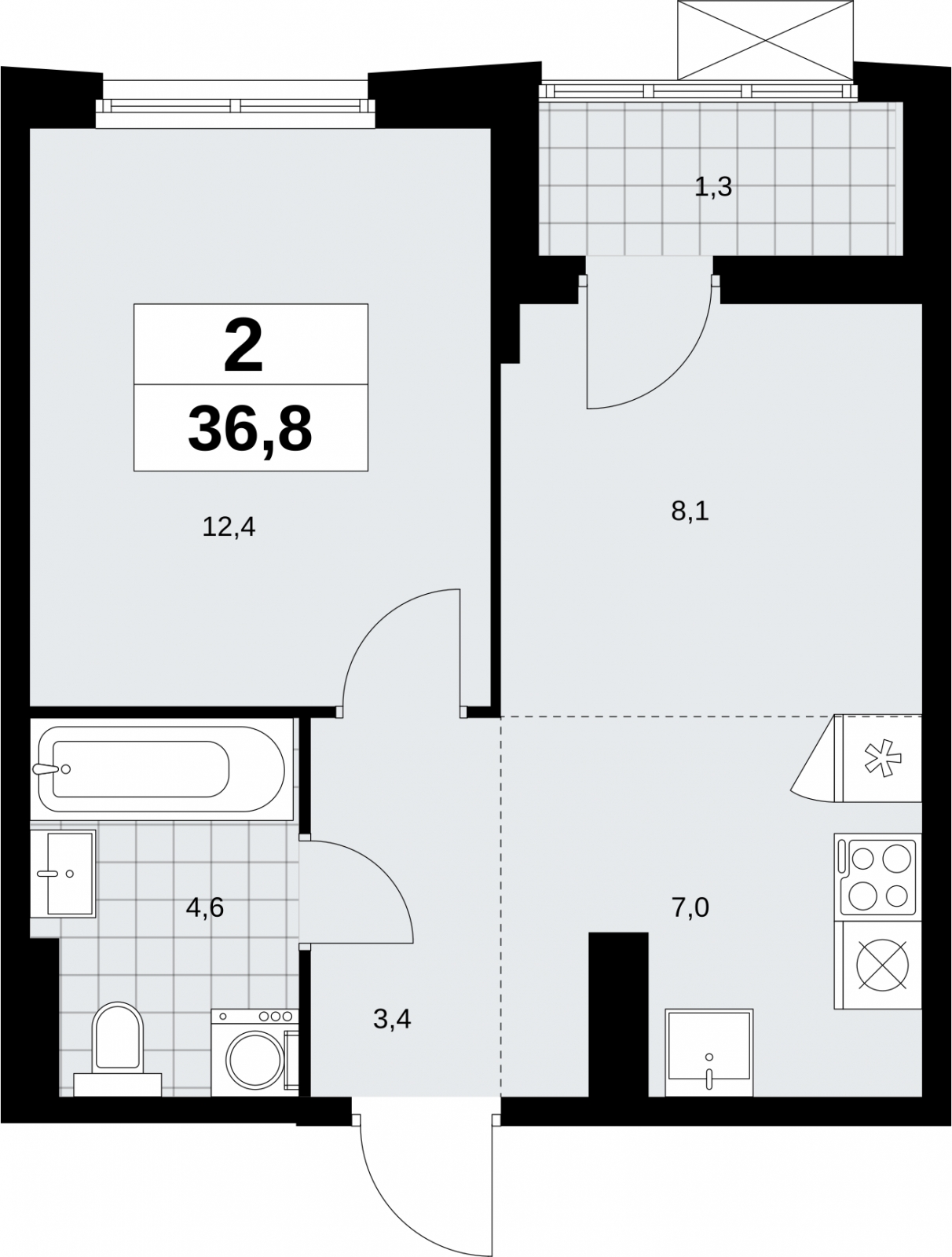 3-комнатная квартира в ЖК Дзен-кварталы на 7 этаже в 3 секции. Сдача в 2 кв. 2026 г.