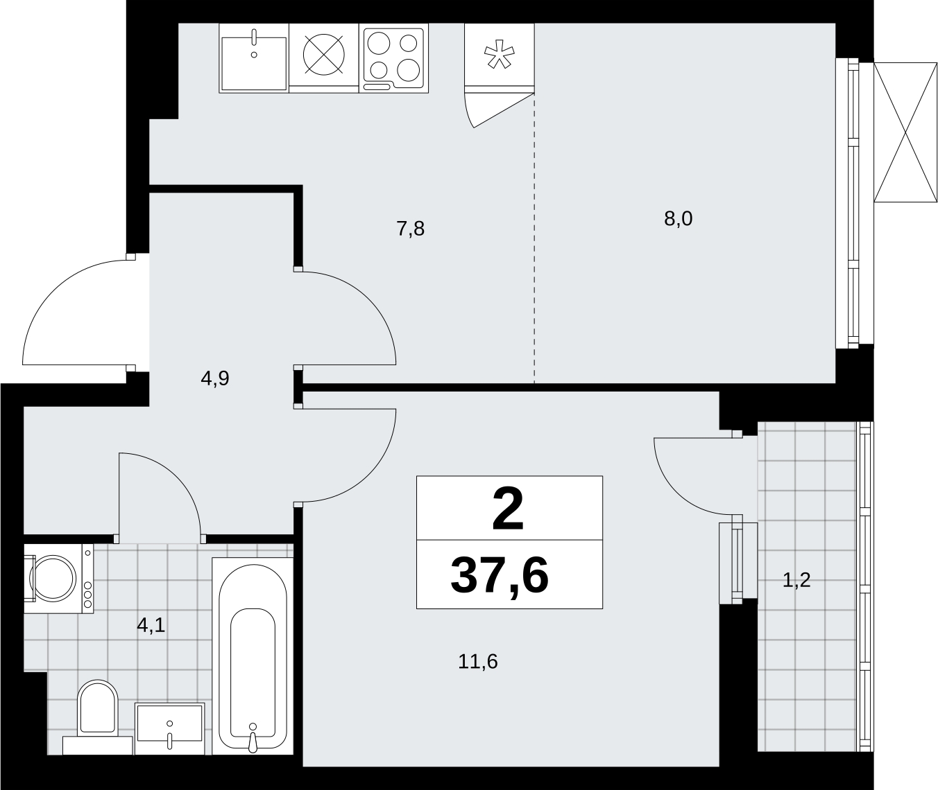 1-комнатная квартира в ЖК Дзен-кварталы на 3 этаже в 4 секции. Сдача в 2 кв. 2026 г.