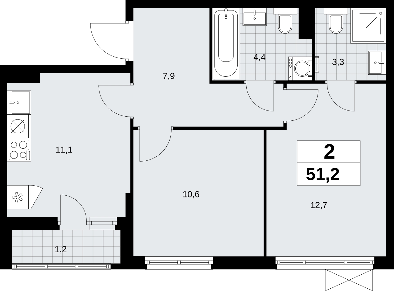 2-комнатная квартира в ЖК Дзен-кварталы на 3 этаже в 4 секции. Сдача в 2 кв. 2026 г.