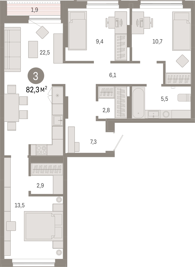 3-комнатная квартира с отделкой в ЖК Дзен-кварталы на 2 этаже в 5 секции. Сдача в 2 кв. 2026 г.