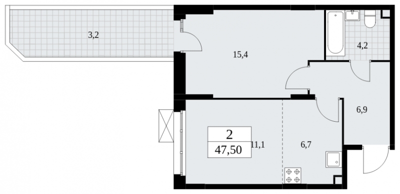 1-комнатная квартира (Студия) в ЖК Скандинавия на 3 этаже в 1 секции. Сдача в 3 кв. 2025 г.