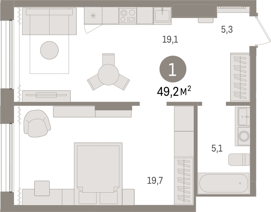 1-комнатная квартира (Студия) в ЖК Дзен-кварталы на 9 этаже в 3 секции. Сдача в 2 кв. 2026 г.