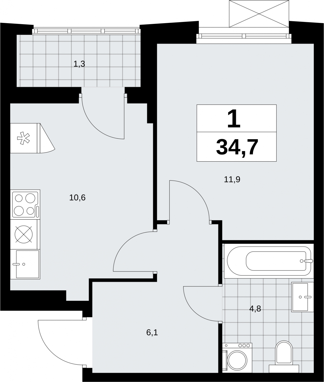 2-комнатная квартира в ЖК Дзен-кварталы на 9 этаже в 3 секции. Сдача в 2 кв. 2026 г.