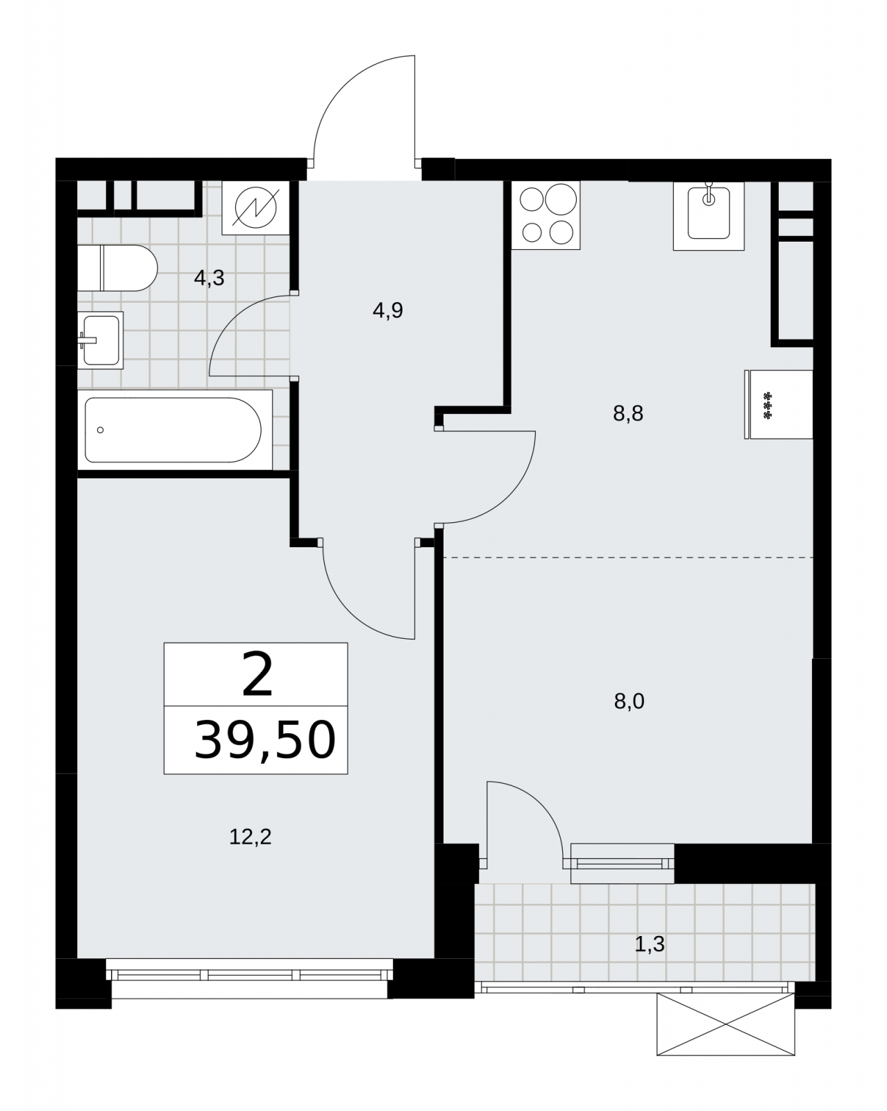 2-комнатная квартира в ЖК Скандинавия на 3 этаже в 2 секции. Сдача в 3 кв. 2025 г.