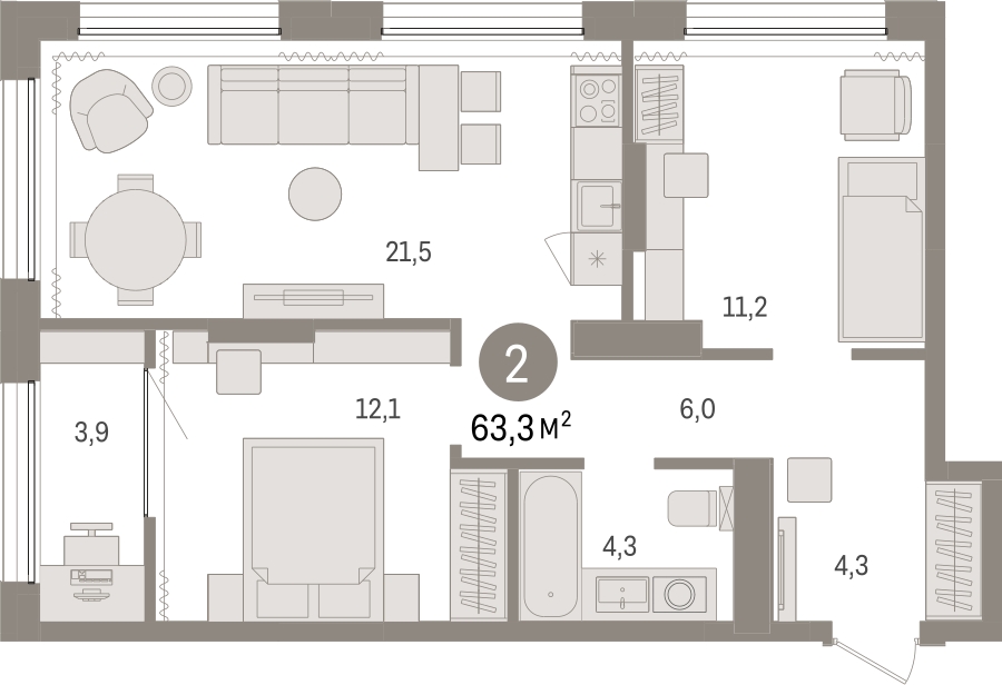 1-комнатная квартира (Студия) в ЖК Дзен-кварталы на 8 этаже в 4 секции. Сдача в 2 кв. 2026 г.