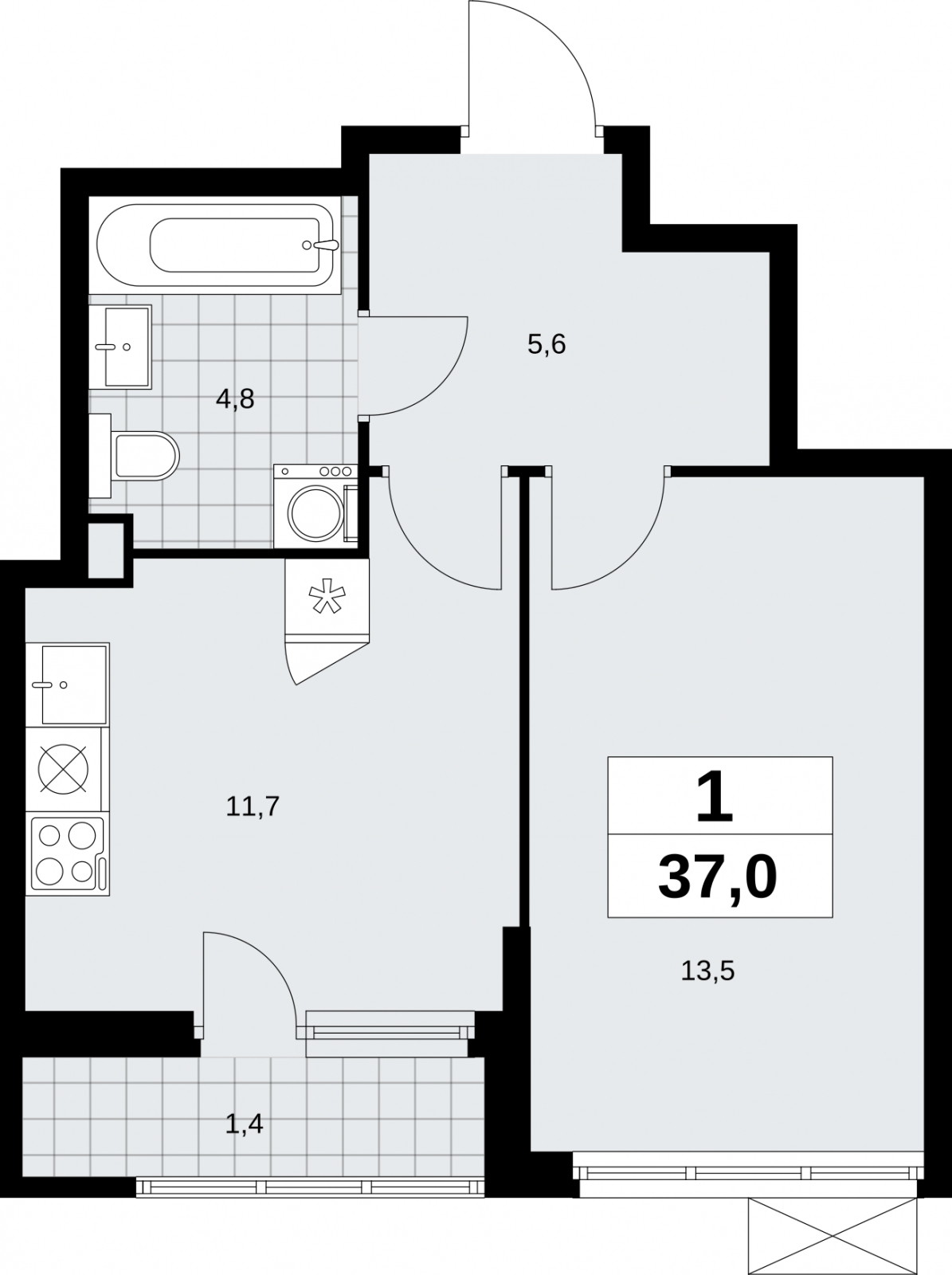 2-комнатная квартира в ЖК Дзен-кварталы на 5 этаже в 4 секции. Сдача в 2 кв. 2026 г.