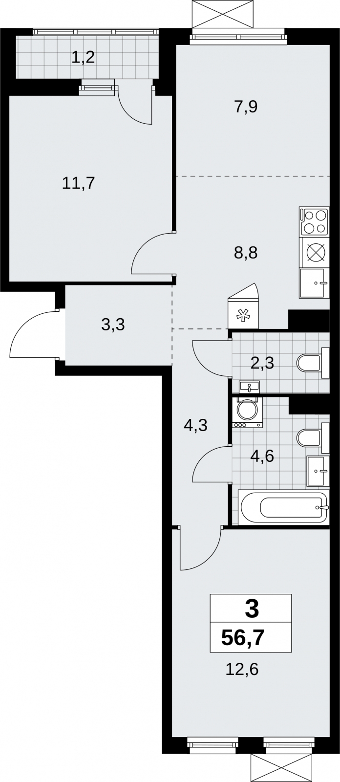 2-комнатная квартира в ЖК Дзен-кварталы на 8 этаже в 4 секции. Сдача в 2 кв. 2026 г.
