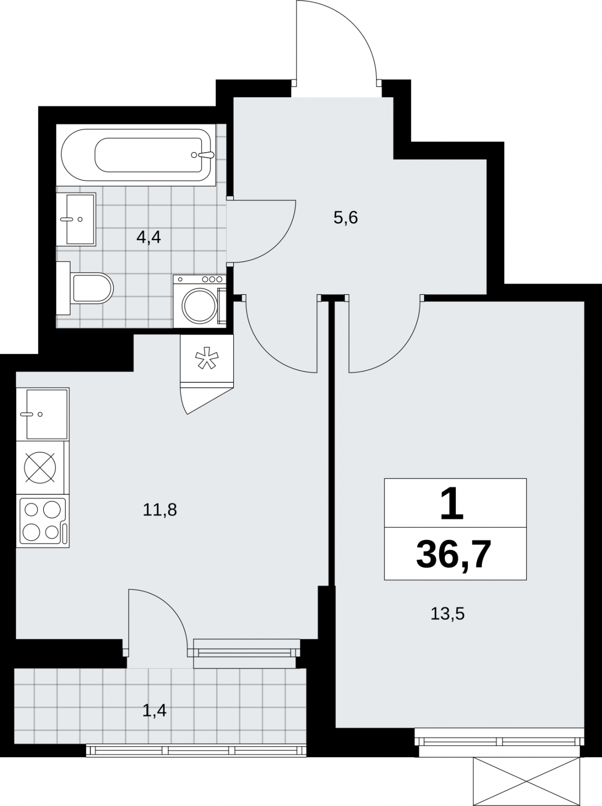 1-комнатная квартира (Студия) в ЖК Дзен-кварталы на 22 этаже в 1 секции. Сдача в 1 кв. 2026 г.
