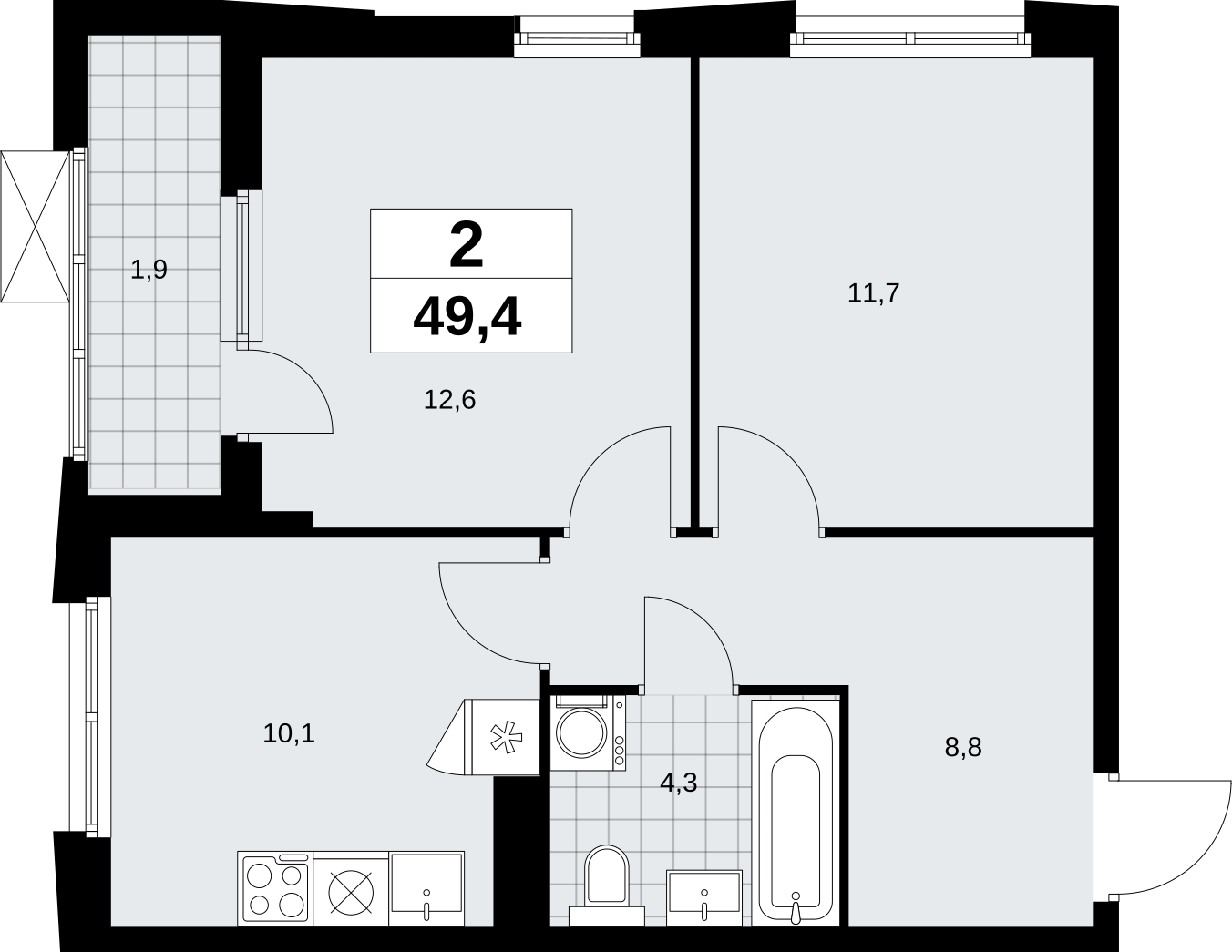 1-комнатная квартира в ЖК Дзен-кварталы на 9 этаже в 4 секции. Сдача в 2 кв. 2026 г.