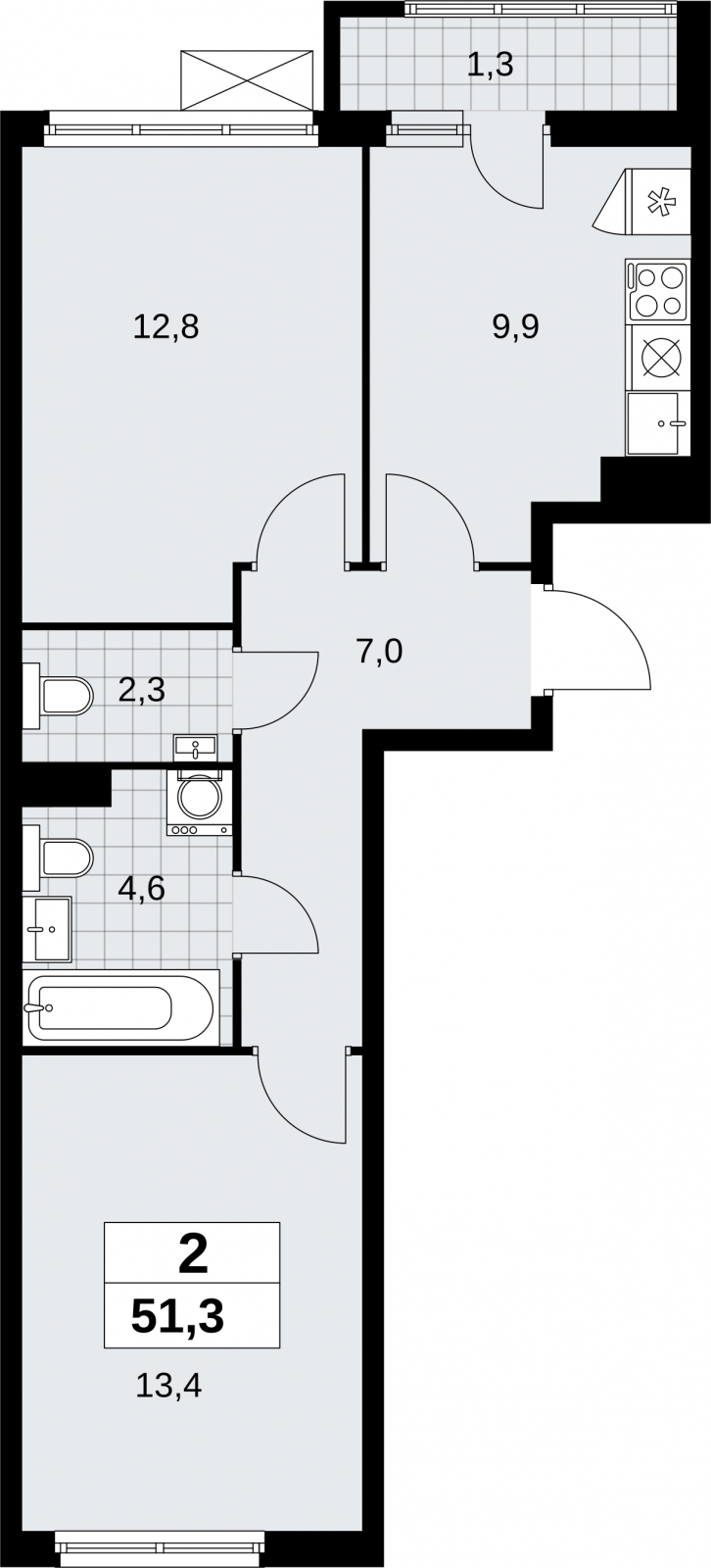 3-комнатная квартира в ЖК Дзен-кварталы на 11 этаже в 4 секции. Сдача в 2 кв. 2026 г.