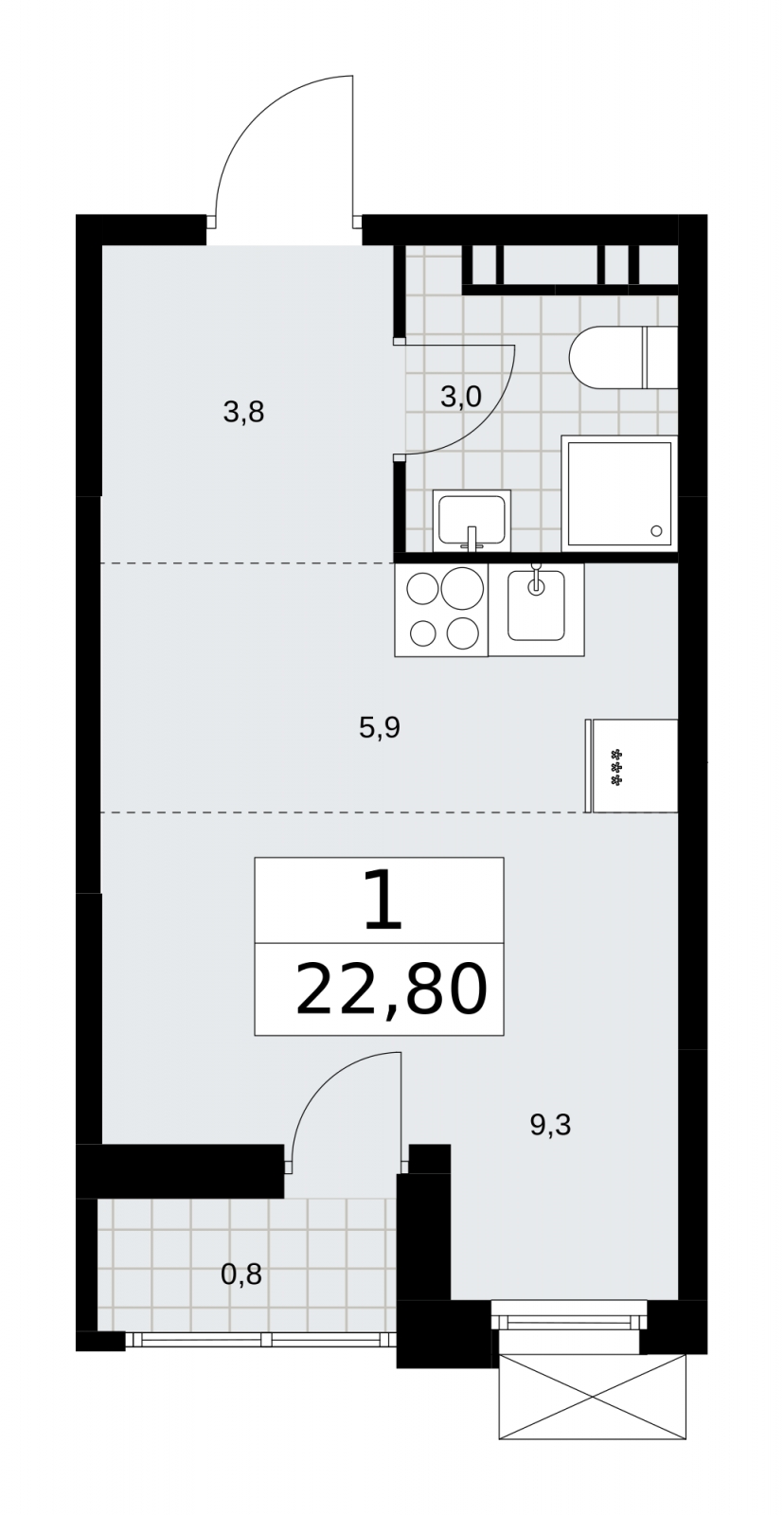 1-комнатная квартира (Студия) в ЖК Скандинавия на 7 этаже в 1 секции. Сдача в 3 кв. 2025 г.