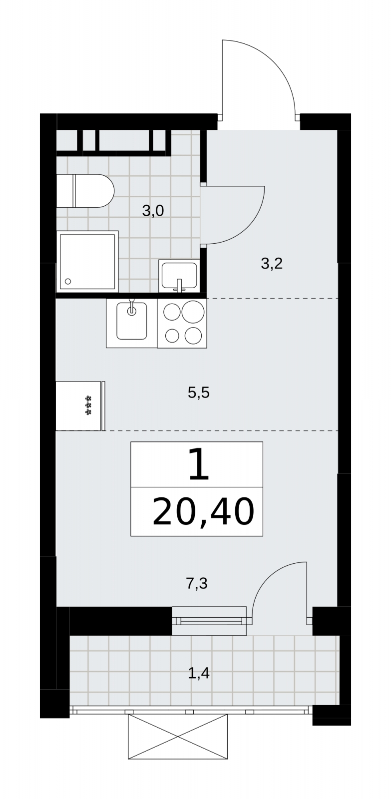 1-комнатная квартира (Студия) с отделкой в ЖК Скандинавия на 16 этаже в 1 секции. Сдача в 4 кв. 2024 г.