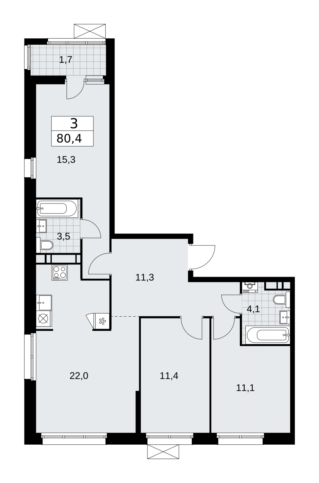 3-комнатная квартира в ЖК Вестердам на 27 этаже в 1 секции. Дом сдан.