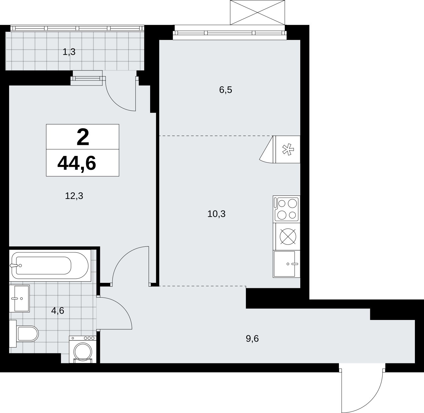 2-комнатная квартира в ЖК Дзен-кварталы на 9 этаже в 2 секции. Сдача в 1 кв. 2026 г.